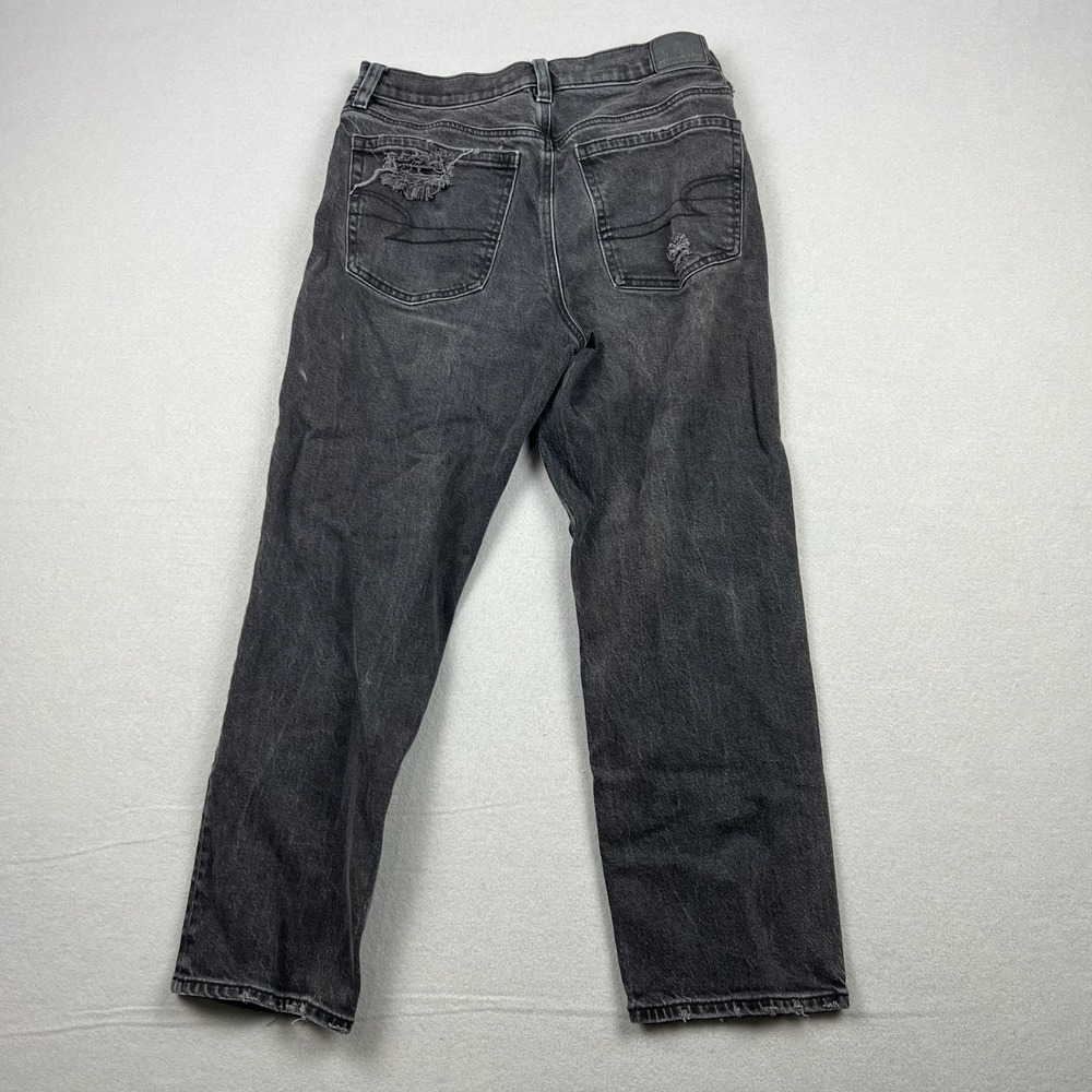 American Eagle Womens 8 Black High Rise Ankle Straight Distressed Jeans Stretch - Picture 7 of 11